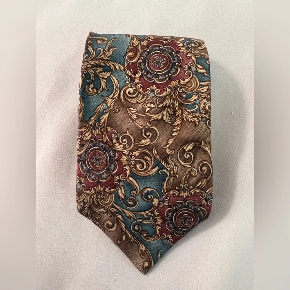 Etienne Aigner - Men's Shimmering Blue /Brown /Red 100% Silk Neck Tie 3